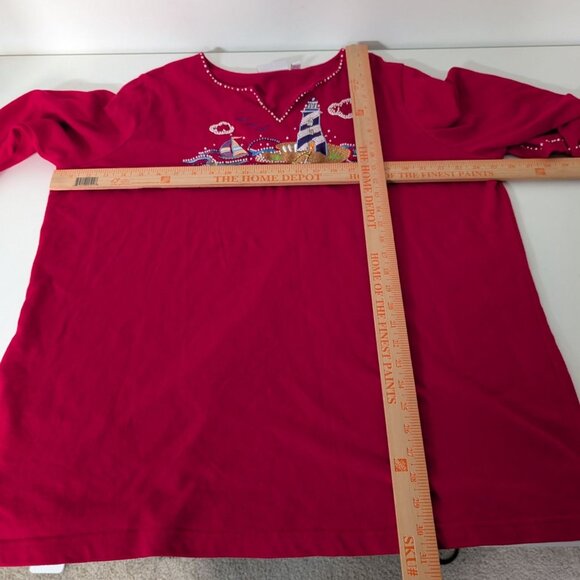 The Quacker Factory Beaded Beach Lighthouse Shirt Womens Size 2X Red Nautical - Picture 9 of 11